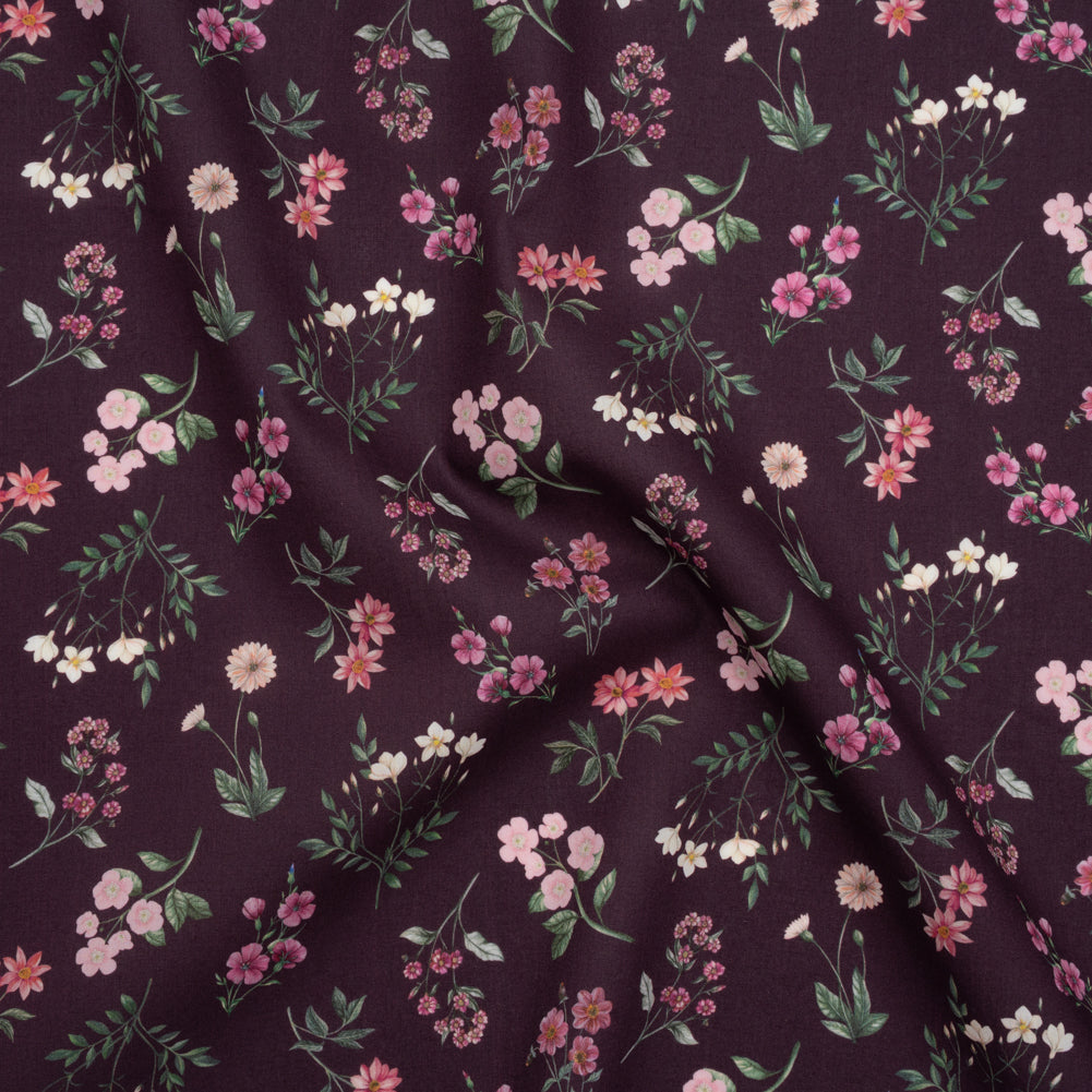 Liberty Fabrics Tana Lawn® - Annie Purple - Royal Purple, Pink and Green Scattered Wildflowers