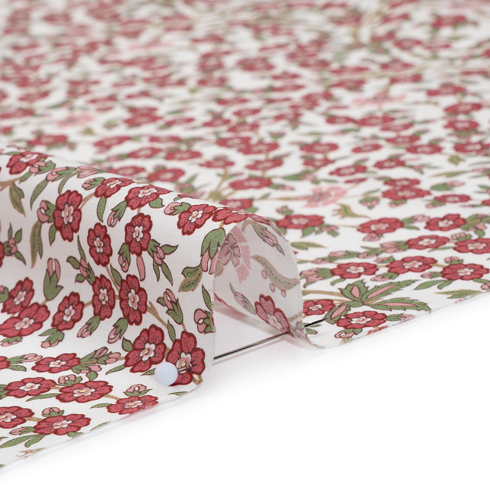 Liberty Fabrics Tana Lawn® - Empress Red - Red and Green Trailing Cherry Blossoms
