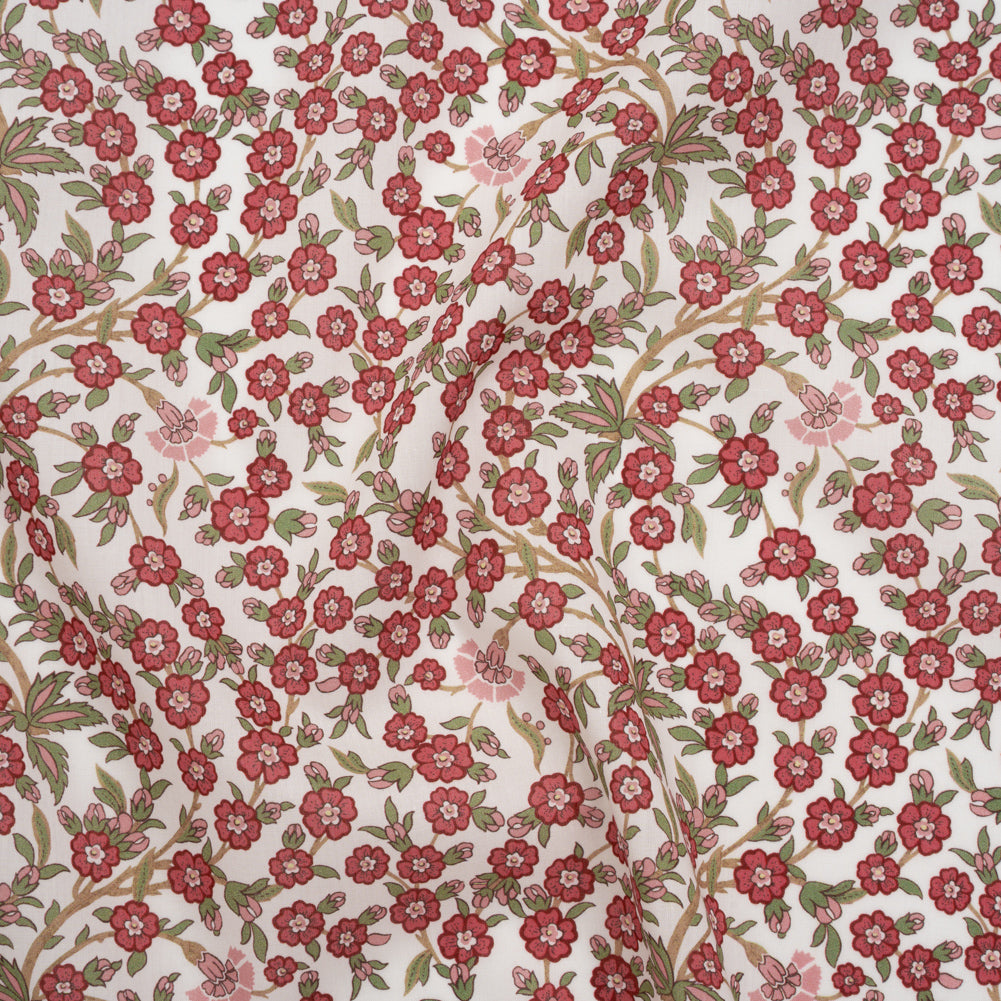 Liberty Fabrics Tana Lawn® - Empress Red - Red and Green Trailing Cherry Blossoms