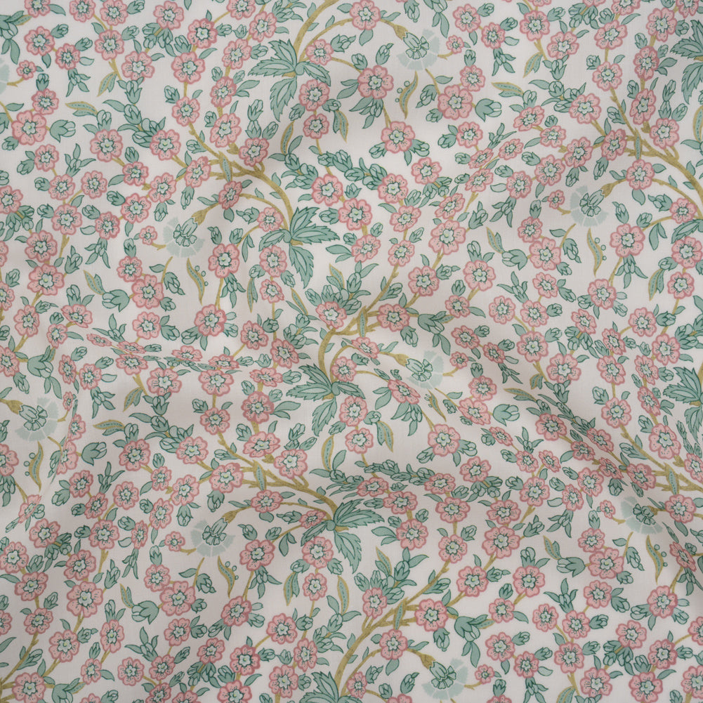 Liberty Fabrics Tana Lawn® - Empress Pink Light - Baby Pink and Mint Green Trailing Cherry Blossoms