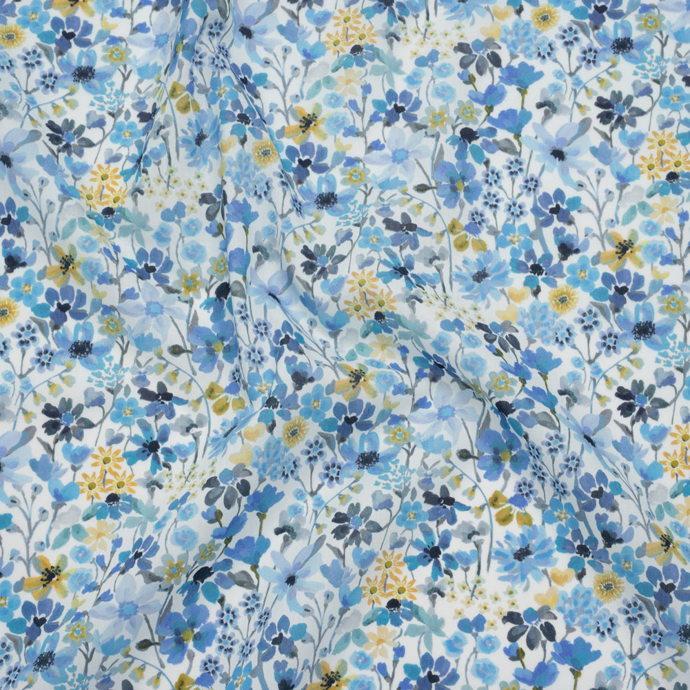 Liberty Fabrics Tana Lawn® - Dreams of Summer Blue - Light Blue and Pale Yellow Watercolor Floral