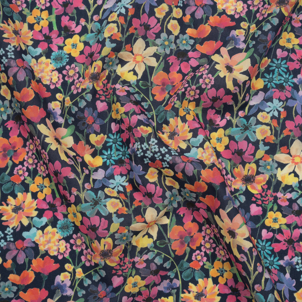Liberty Fabrics Tana Lawn® - Dreams of Summer Dark Blue - Navy, Pink and Yellow Watercolor Floral