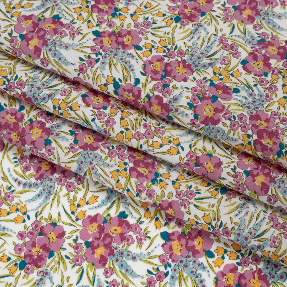 Liberty Fabrics Tana Lawn® - Swirling Petals Purple - Berry Pink, Blue and Yellow Floral