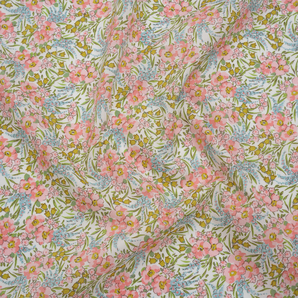 Liberty Fabrics Tana Lawn® - Swirling Petals Light Pink - Baby Pink, Blue and Yellow Green Floral