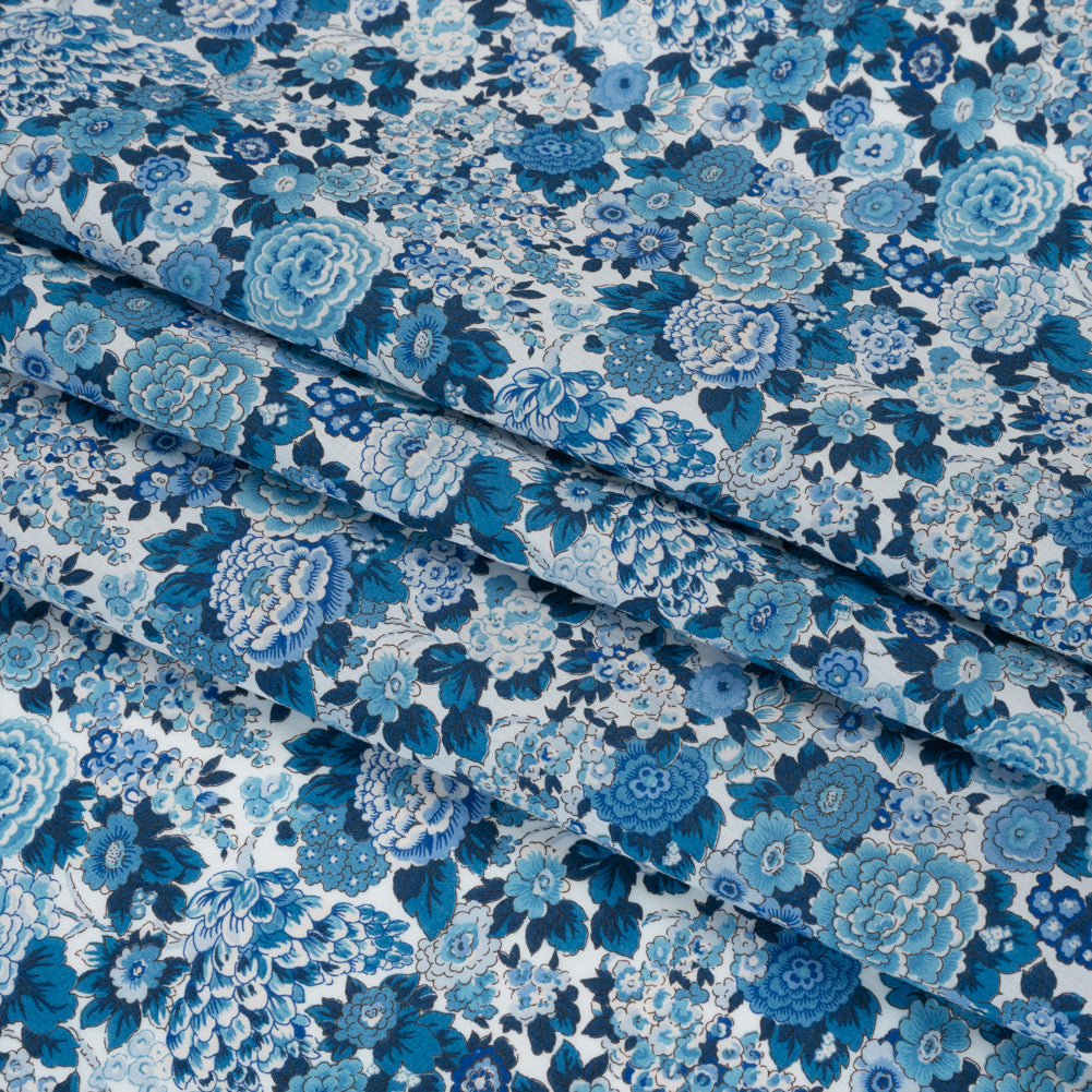 Liberty Fabrics Tana Lawn® - Elysian Day Blue - Sky, Cobalt and White Rosy Blooms