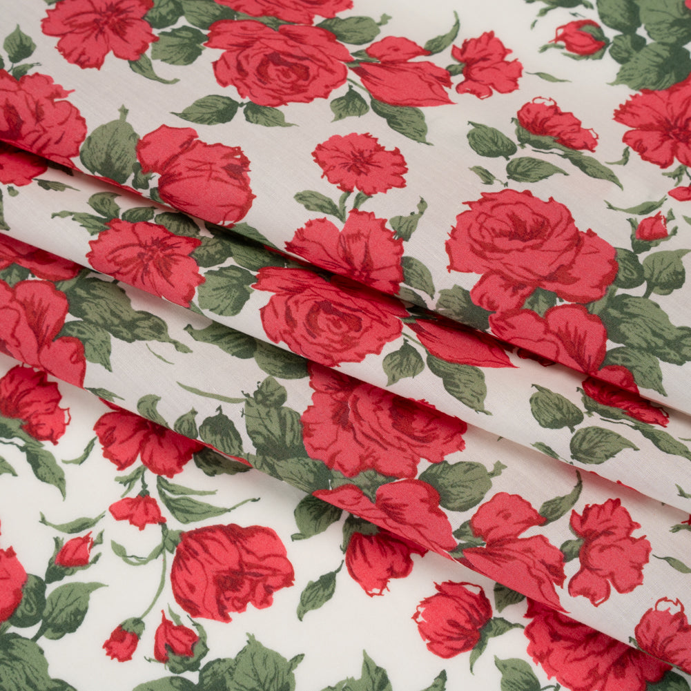 Liberty Fabrics Tana Lawn® - Carline Rose Red - Red, Green and White Rose Bouquets