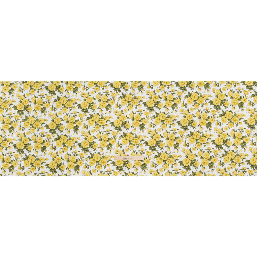 Liberty Fabrics Tana Lawn® - Carline Rose Yellow - Yellow, Green and White Rose Bouquets