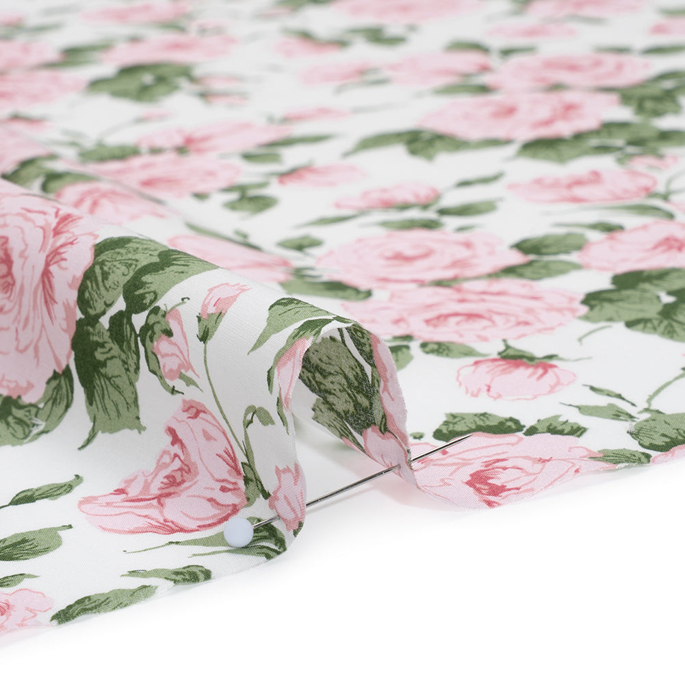 Liberty Fabrics Tana Lawn® - Carline Rose Light Pink - Pale Pink, Green and White Rose Bouquets