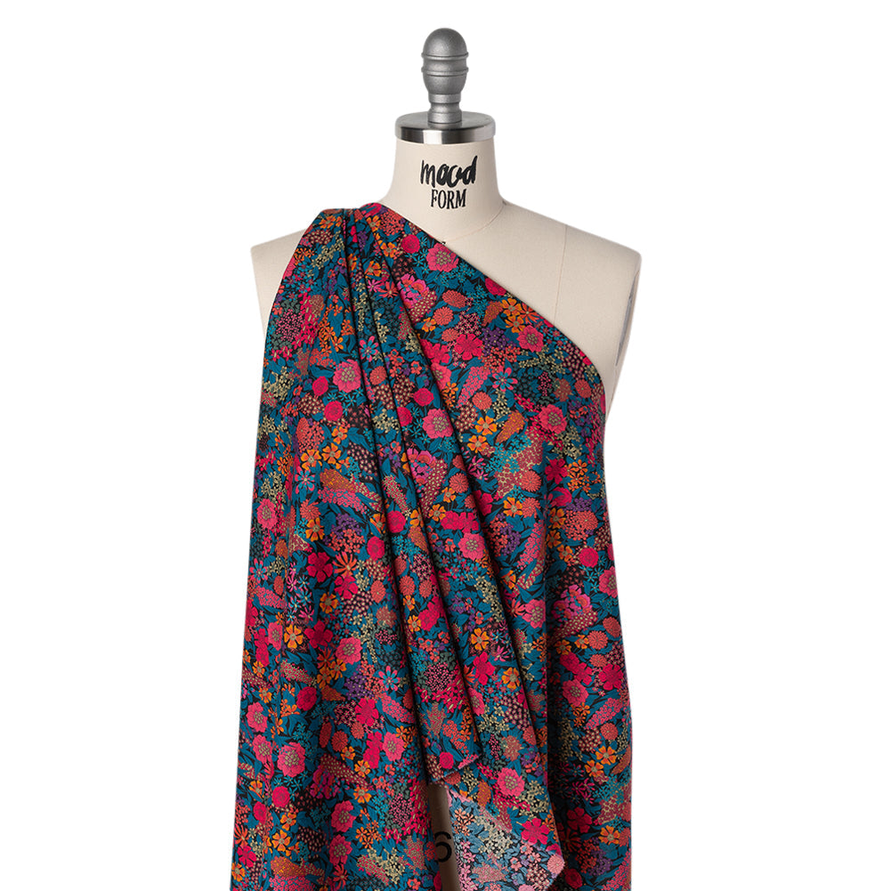 Liberty Fabrics Tana Lawn® - Ciara Pink - Deep Blue, Pink and Orange Flower Garden