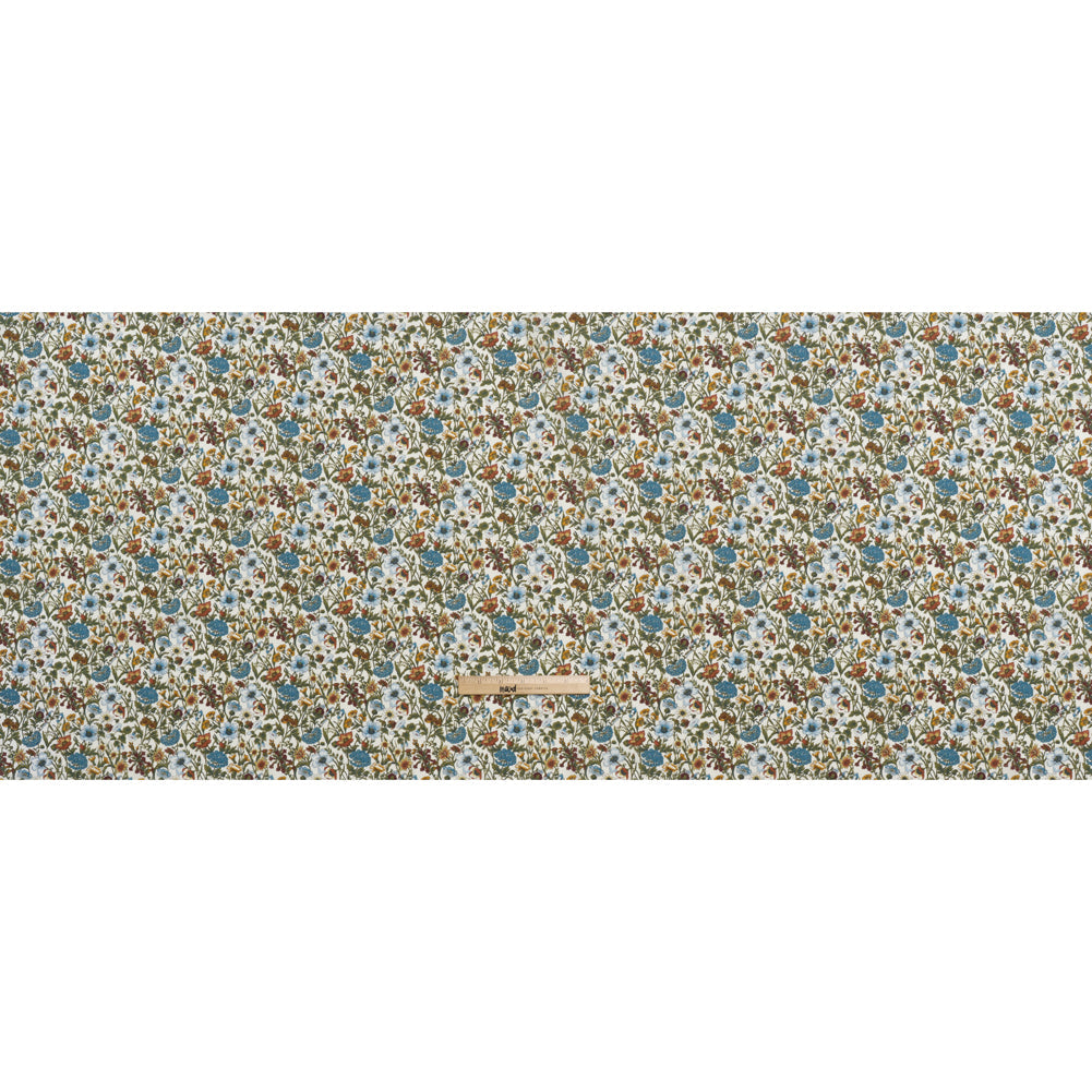 Liberty Fabrics Tana Lawn® - Rachel Multi Neutral - Sky Blue, Olive Green and Brick Red Flowers and Foliage