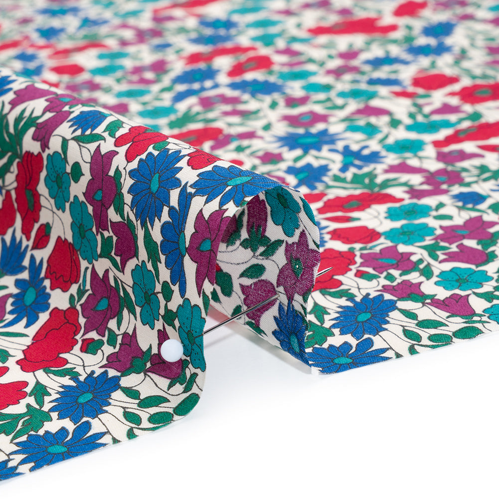 Liberty Fabrics Tana Lawn® - Poppy & Daisy Blue Turquoise - Red, Fuchsia and Bright Blue Fine Lined Illustrated Florals