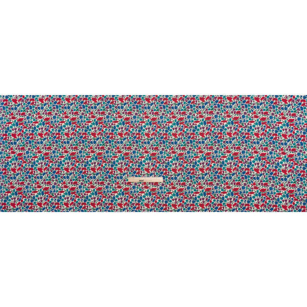 Liberty Fabrics Tana Lawn® - Poppy & Daisy Blue Turquoise - Red, Fuchsia and Bright Blue Fine Lined Illustrated Florals