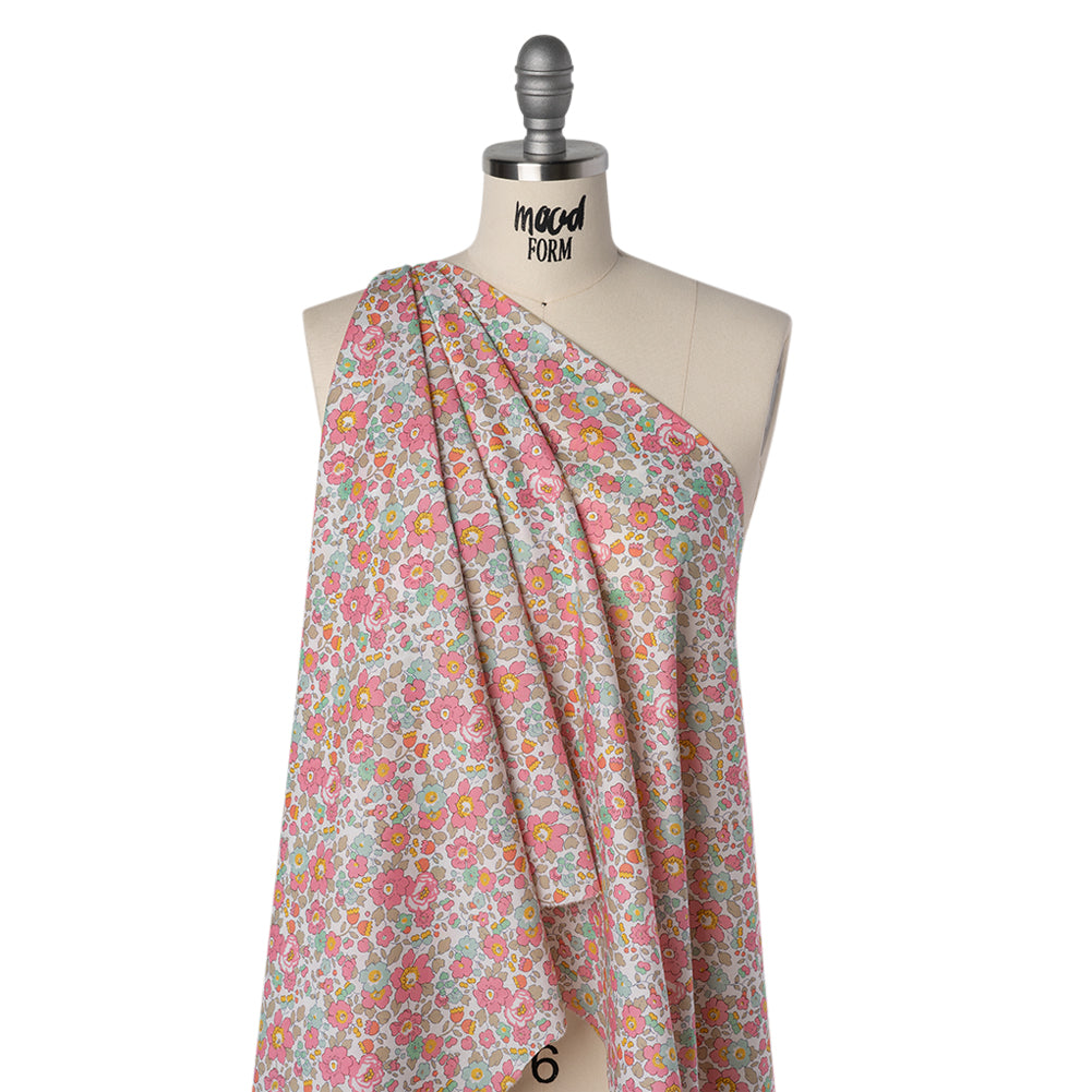 Liberty Fabrics Tana Lawn® - Betsy Light Pink - Pink, Baby Blue and Greenish Beige Floral