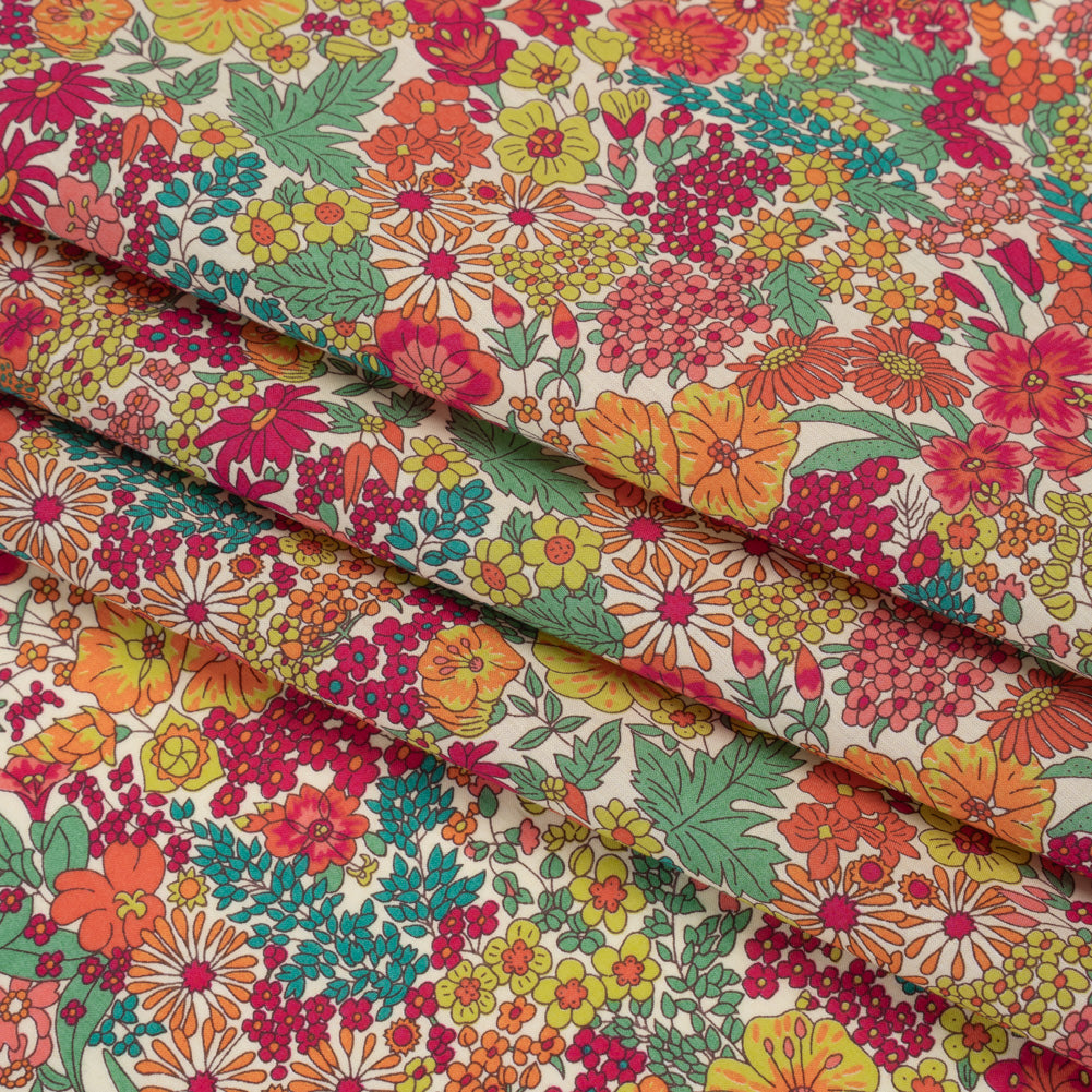 Liberty Fabrics Tana Lawn® - Margaret Annie Pink - Bright Pink, Orange and Yellow Hand Drawn Florals