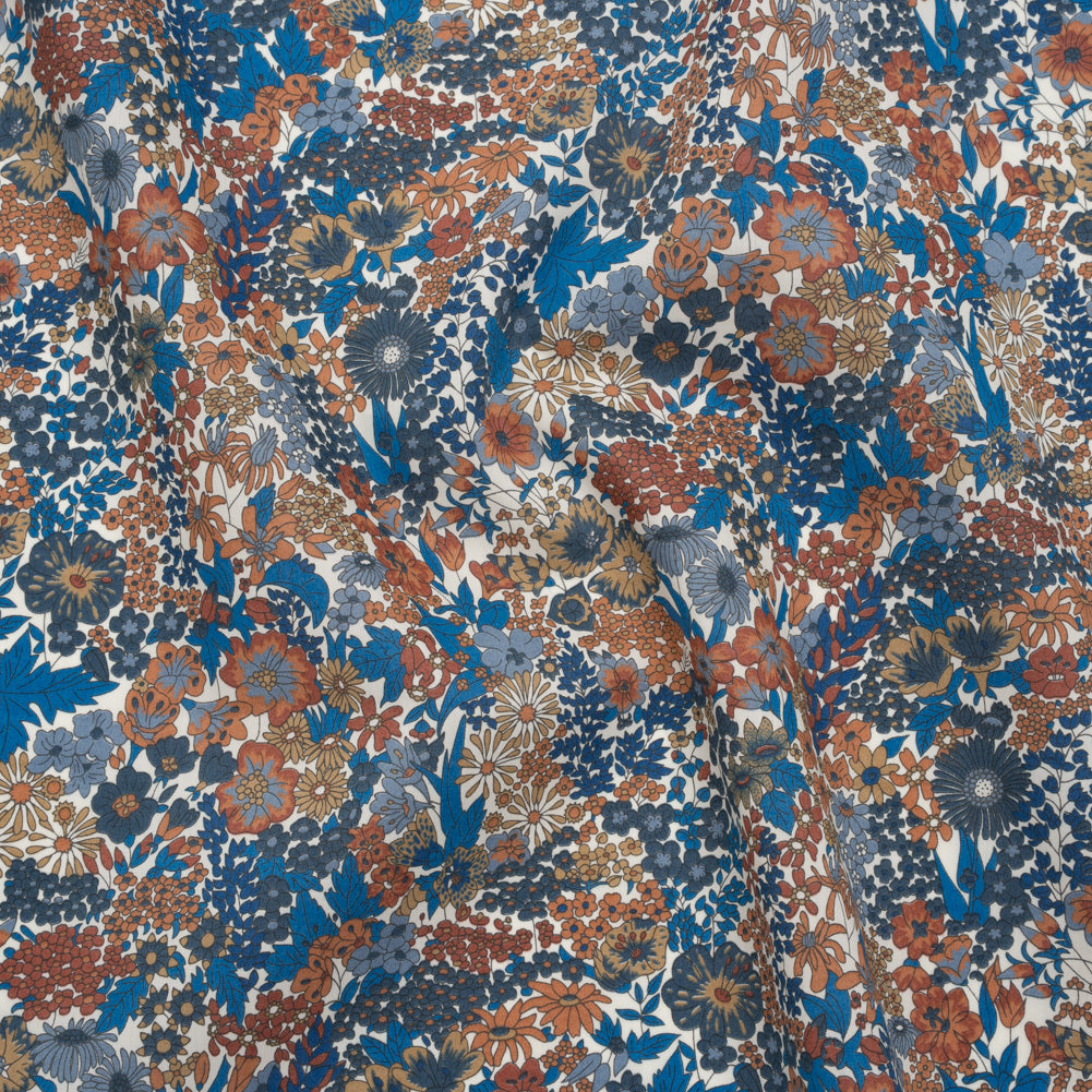 Liberty Fabrics Tana Lawn® - Margaret Annie Blue - Brown, Blue and Beige Hand Drawn Florals