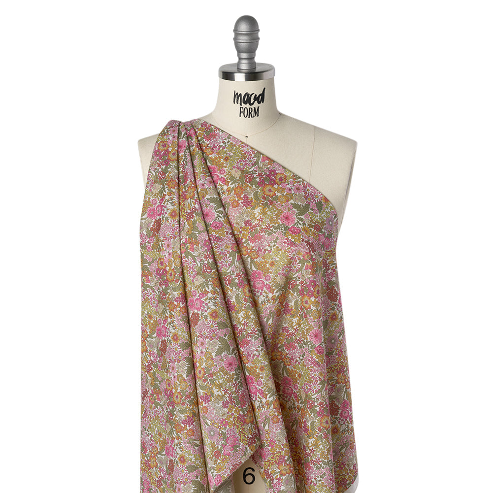 Liberty Fabrics Tana Lawn® - Margaret Annie Light Pink - Baby Pink, Light Orange and Sage Green Hand Drawn Florals