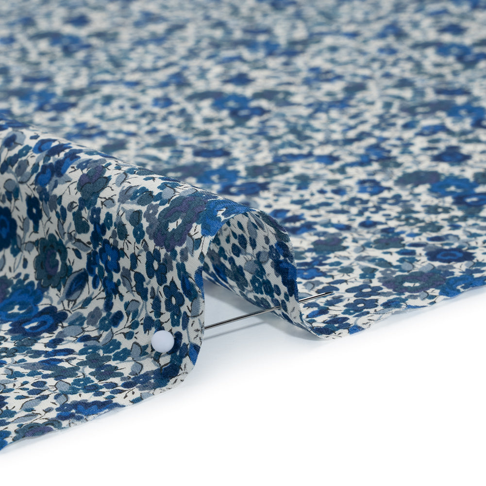 Liberty Fabrics Tana Lawn® - Emma and Georgina Dark Blue - Bright Blue, Blue-Gray and White Floral