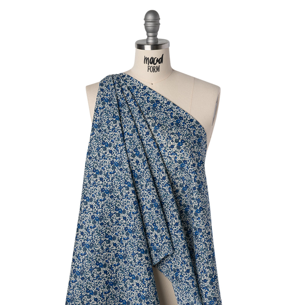 Liberty Fabrics Tana Lawn® - Emma and Georgina Dark Blue - Bright Blue, Blue-Gray and White Floral