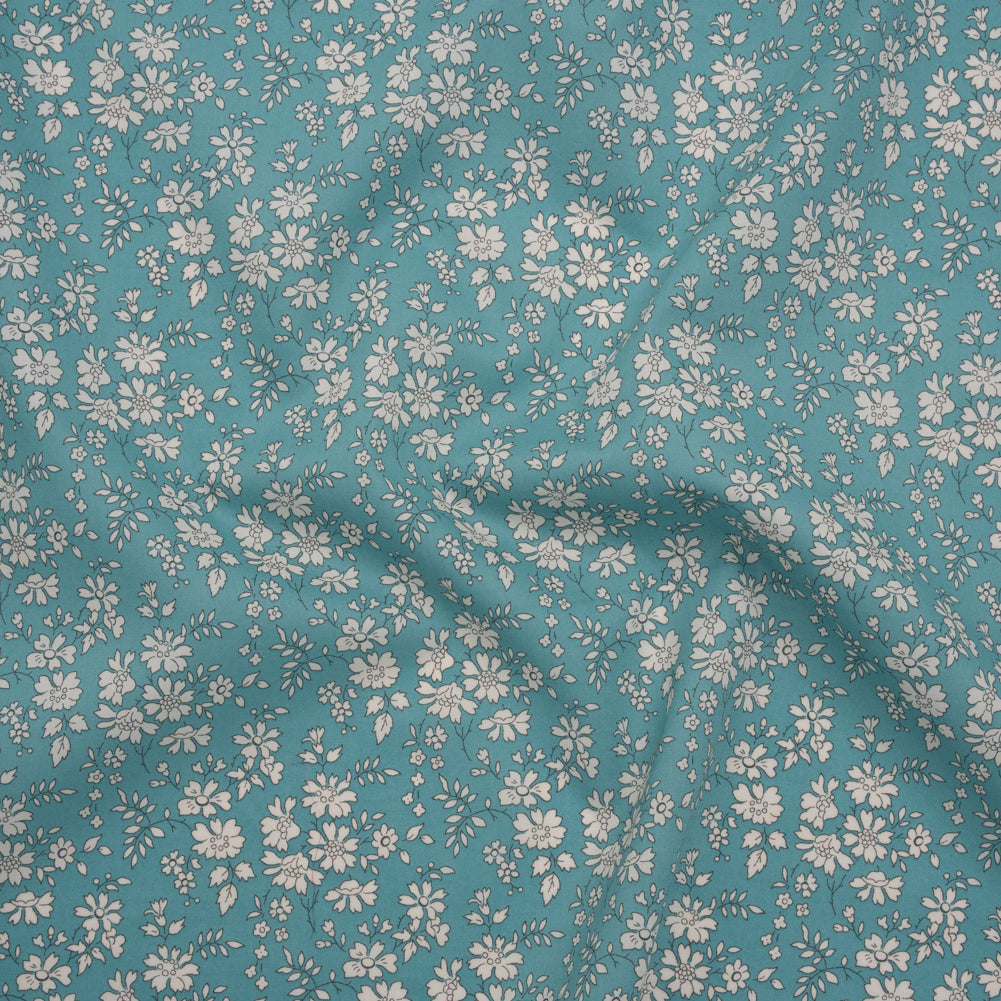 Liberty Fabrics Tana Lawn® - Capel Blue Turquoise - Aqua Blue and White Outlined Florals