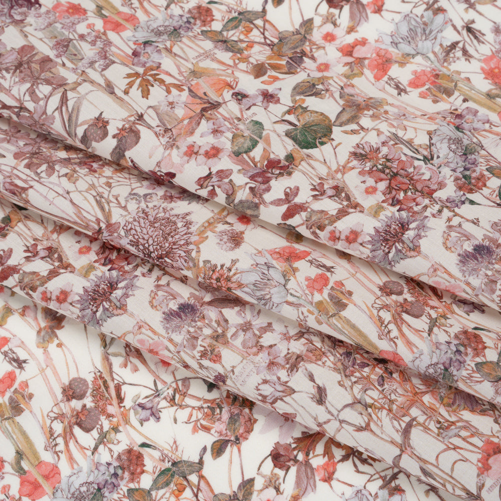 Liberty Fabrics Tana Lawn® - Wild Flowers Light Pink - Rose Pink and Earthy Green Botanical Illustrations