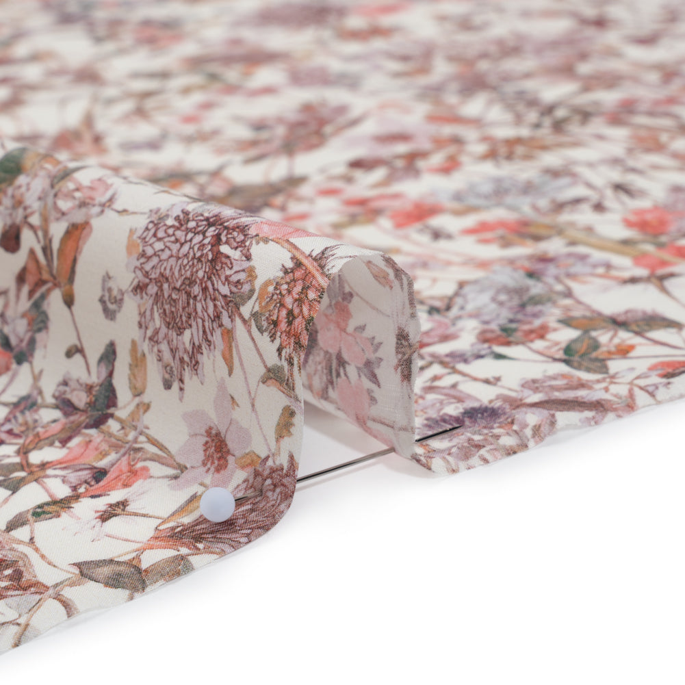 Liberty Fabrics Tana Lawn® - Wild Flowers Light Pink - Rose Pink and Earthy Green Botanical Illustrations