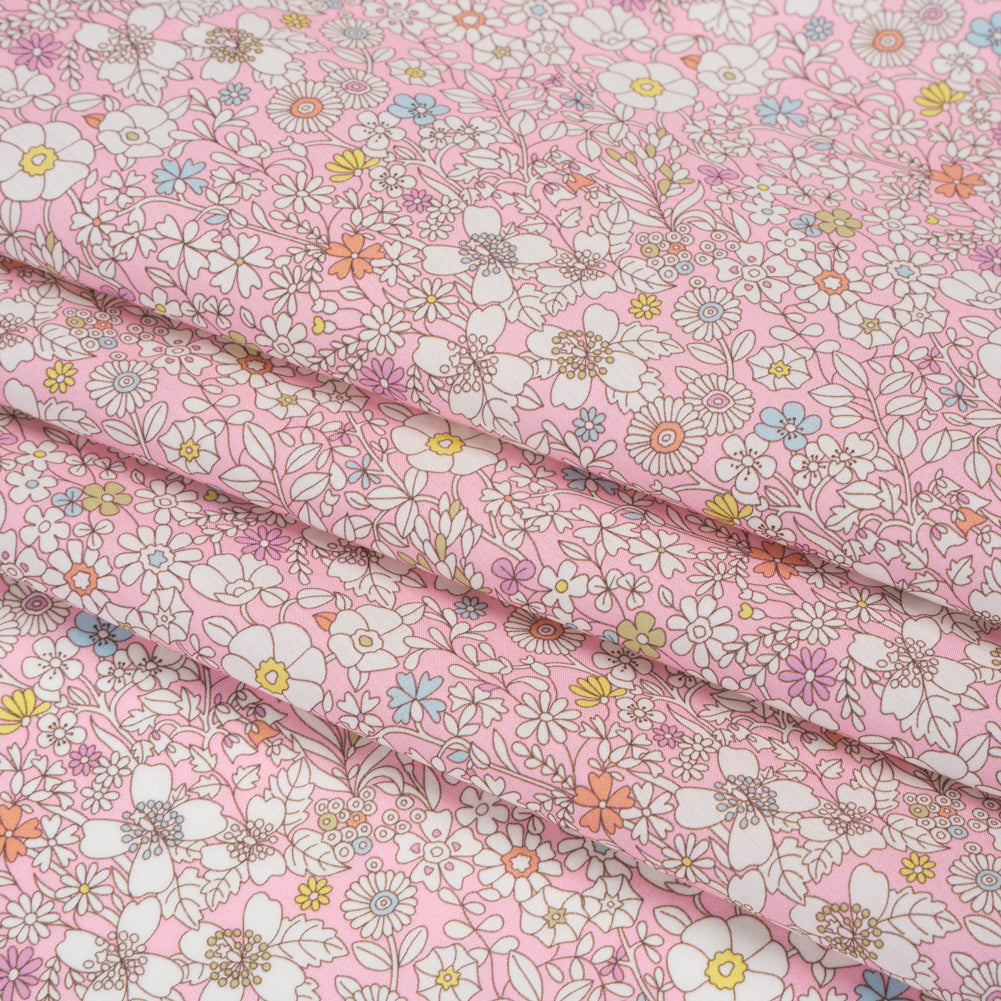 Liberty Fabrics Tana Lawn® - June's Meadow Pink - Baby Pink, White and Rainbow Illustrated Flowers