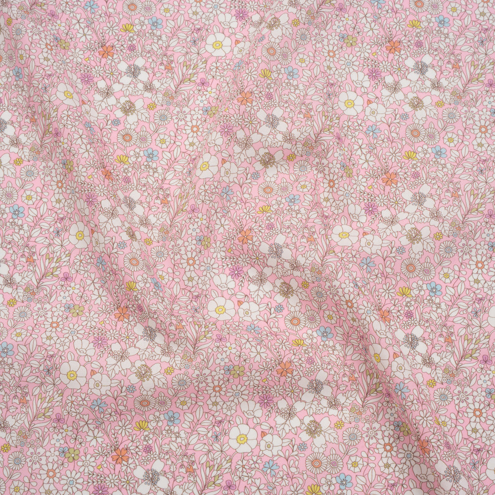 Liberty Fabrics Tana Lawn® - June's Meadow Pink - Baby Pink, White and Rainbow Illustrated Flowers