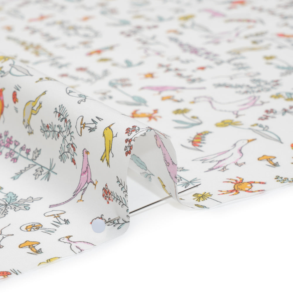 Liberty Fabrics Tana Lawn® - Theo Multi Pastel - Pink, Yellow and Blue Cartoon Creatures and Flowers