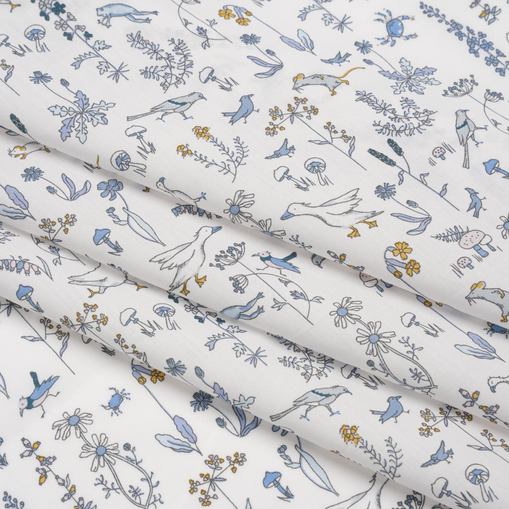 Liberty Fabrics Tana Lawn® - Theo Blue - Baby Blue, Yellow and White Cartoon Creatures and Flowers