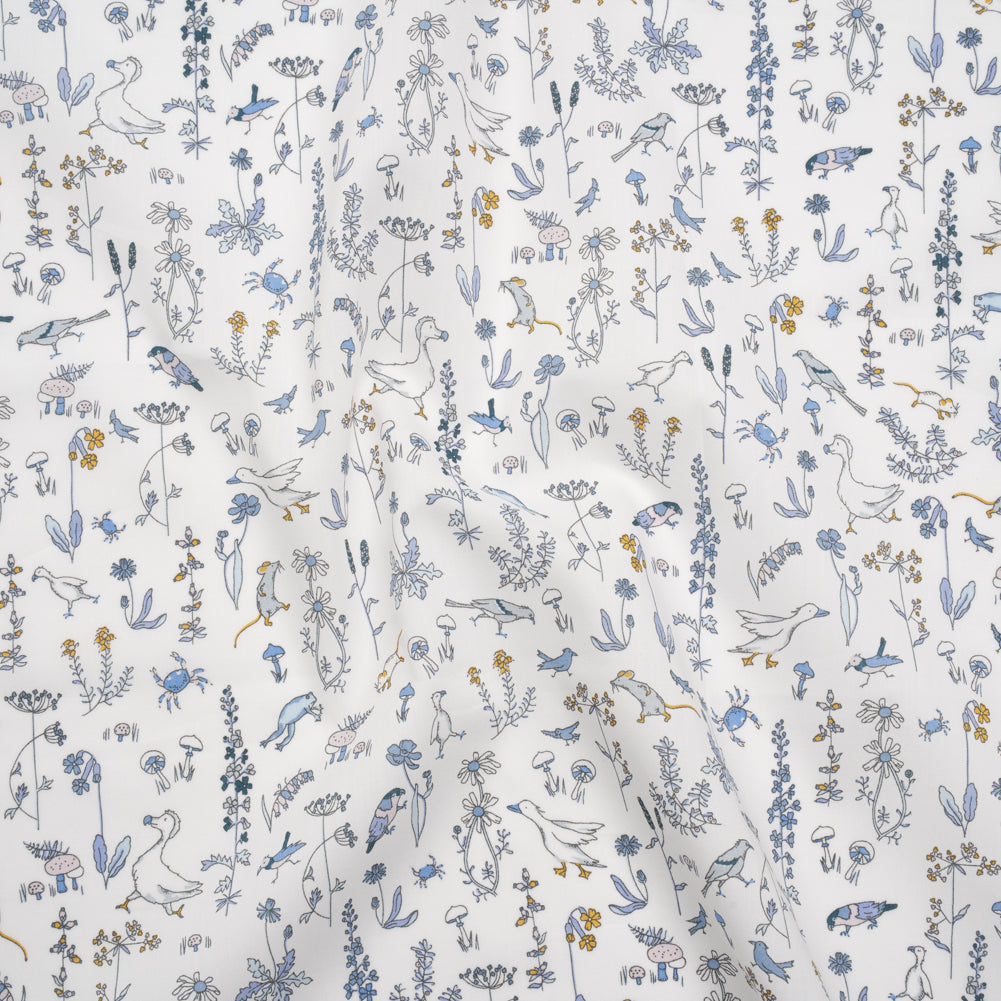 Liberty Fabrics Tana Lawn® - Theo Blue - Baby Blue, Yellow and White Cartoon Creatures and Flowers