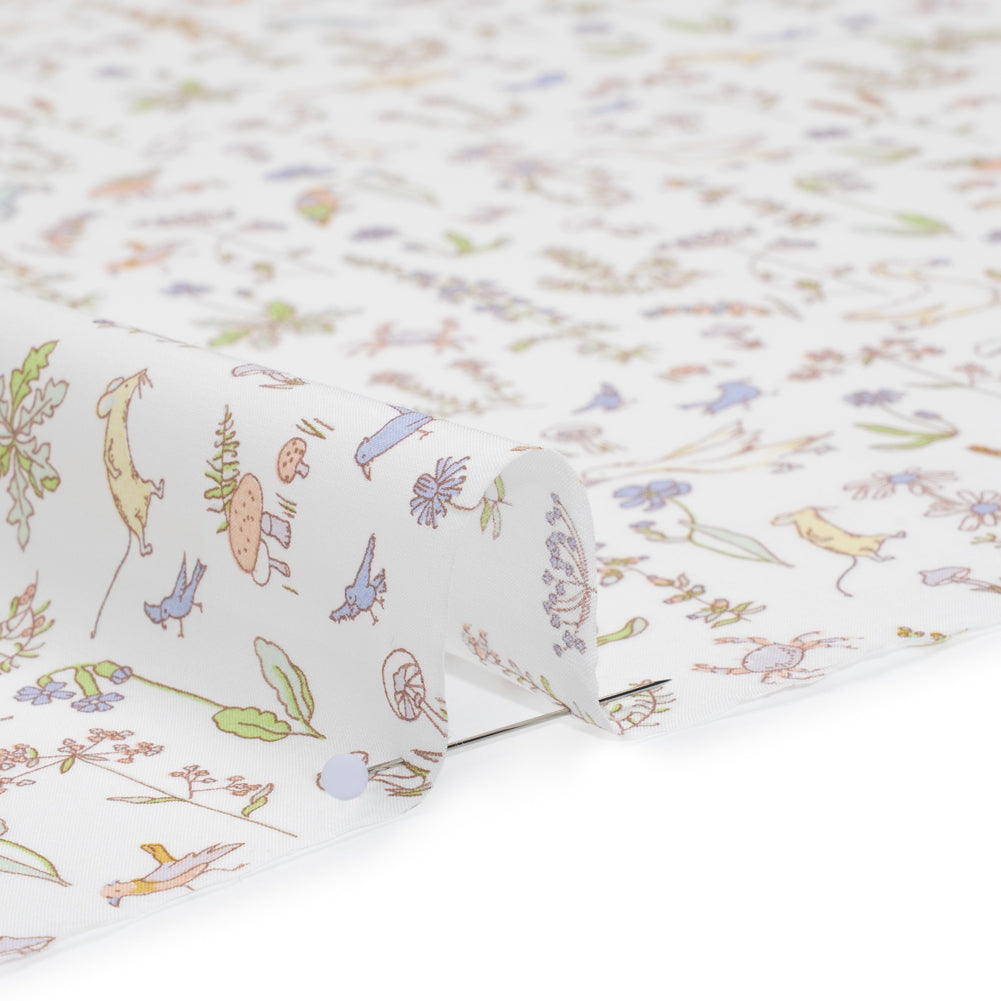 Liberty Fabrics Tana Lawn® - Theo Yellow - Pale Yellow, Spring Green and Blue Cartoon Creatures and Flowers