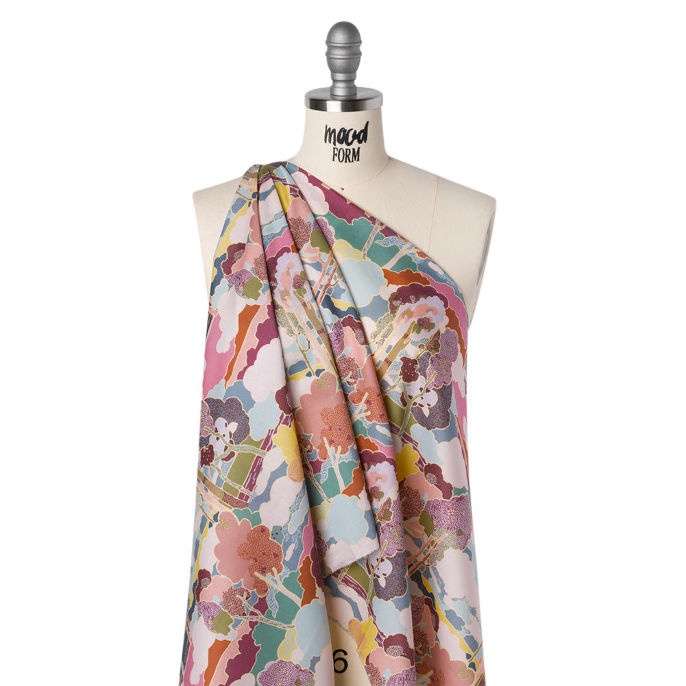 Liberty Fabrics Tana Lawn® - Prospect Road Multi Pastel - Pink, Blue and Green Tree Filled Landscape