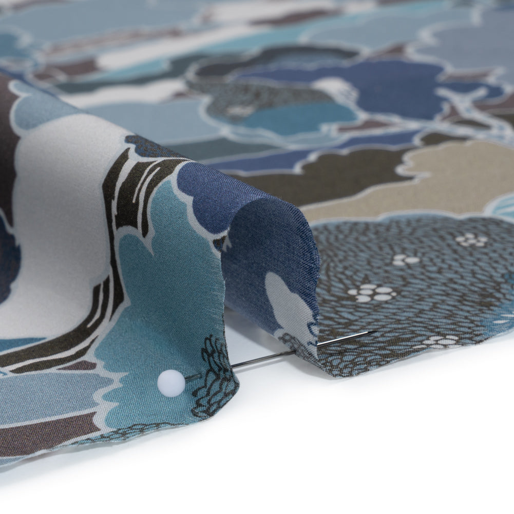 Liberty Fabrics Tana Lawn® - Prospect Road Dark Blue - Navy, Storm Blue and Brown Tree Filled Landscape