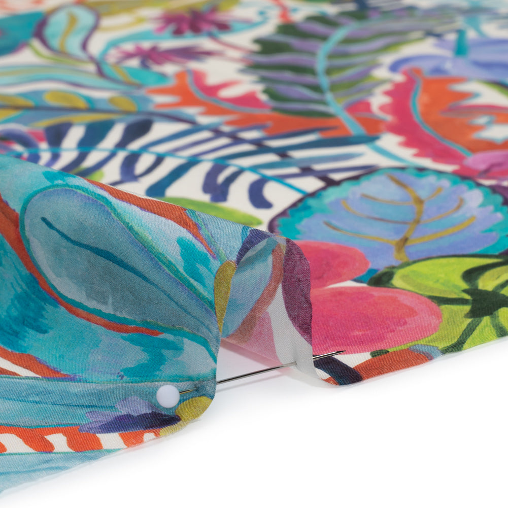 Liberty Fabrics Tana Lawn® - Jungle Trip Blue - Fuchsia, Blue and Green Tropical Plants