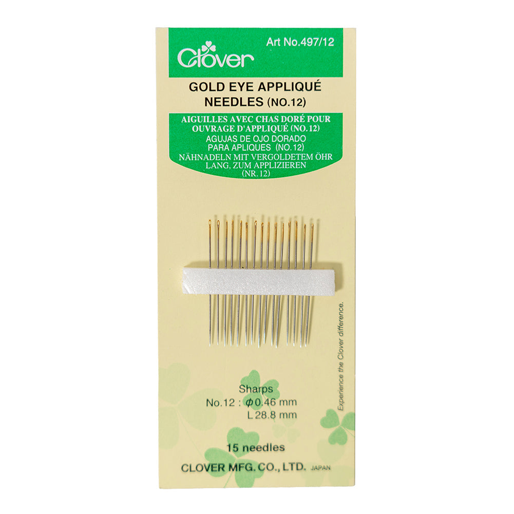 Clover Gold Eye Applique Needles - Size 12 - 15 ct