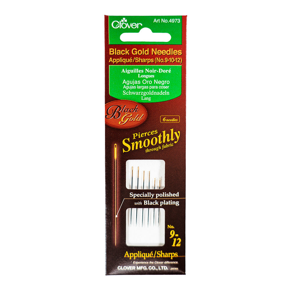 Clover Black Gold Applique/Sharp Needles - Assorted Sizes 9, 10, 12 - 6 ct