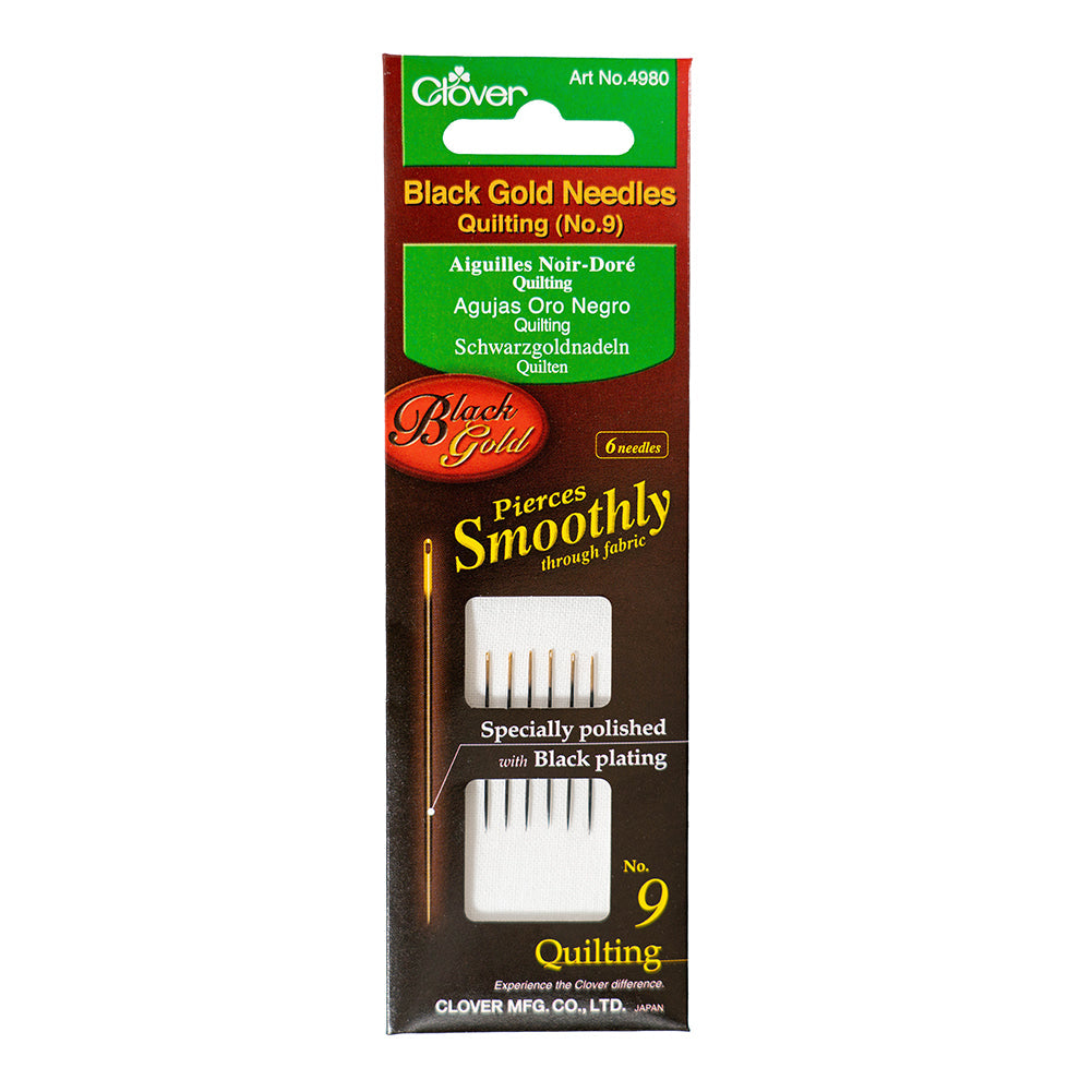 Clover Black Gold Quilting Needles - Size 9 - 6 ct