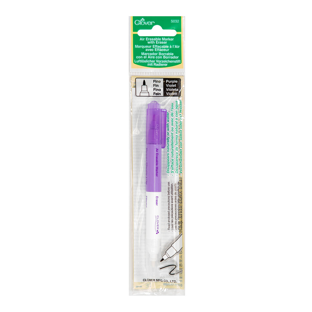 Clover Air Erasable Fabric Marker with Eraser - Purple, Fine