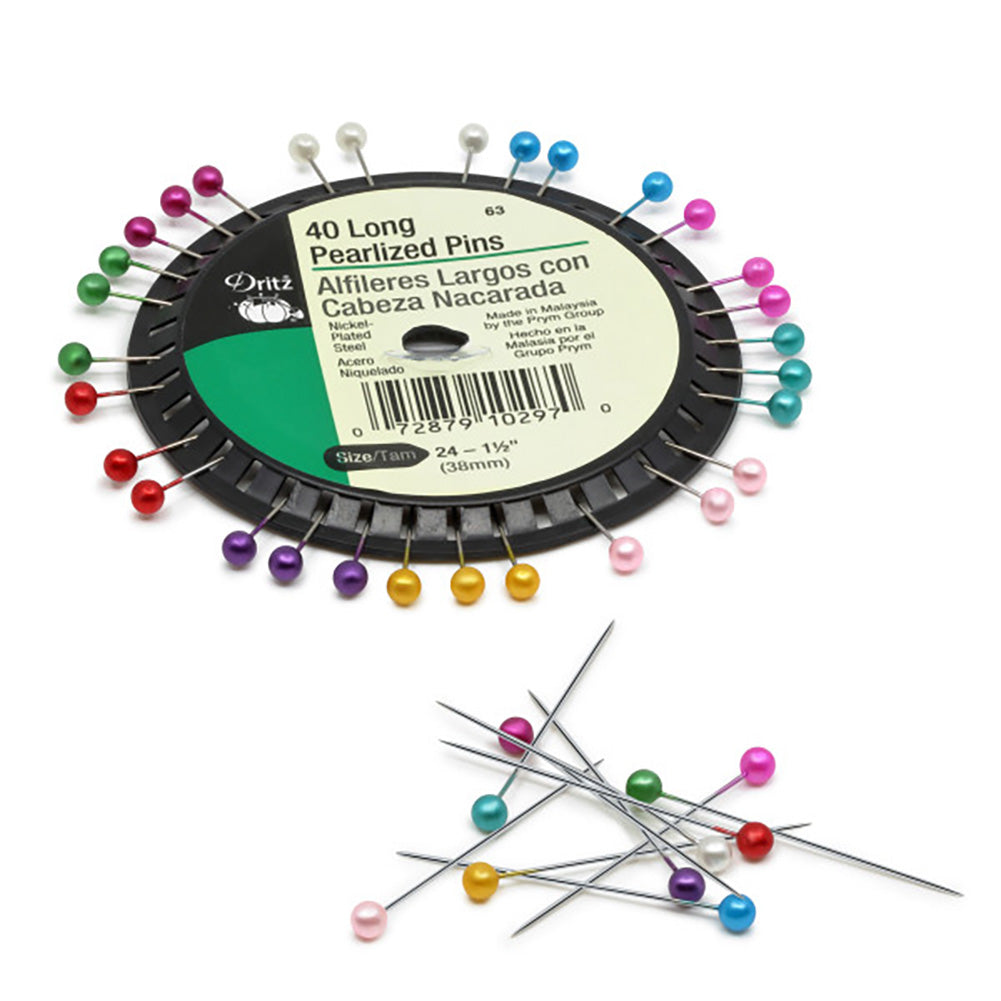 Dritz Long Pearlized Pins - 1.5" Assorted Colors - 40 ct