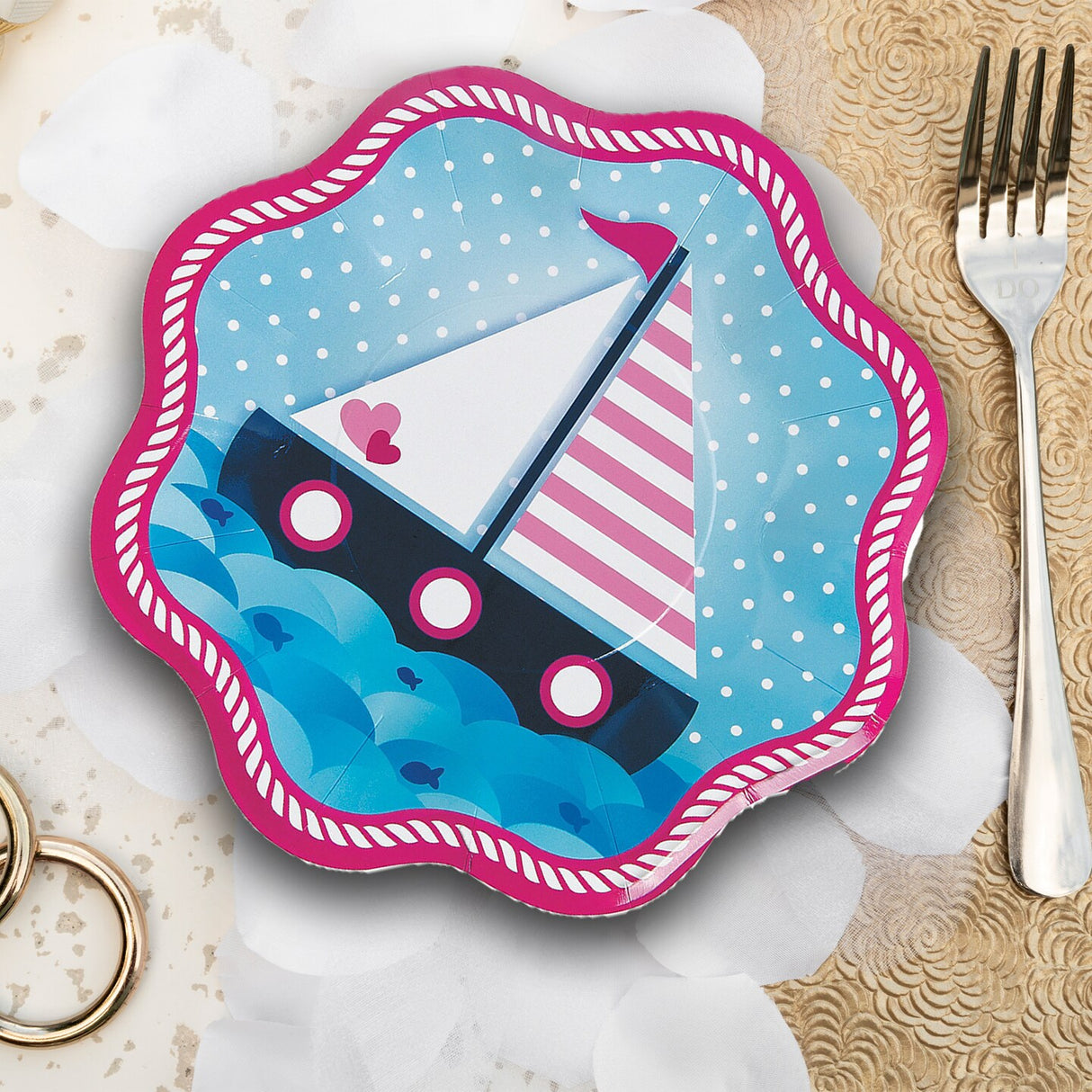 8 Ct. Pink Nautical Party Paper Dinner Plates Baby Shower & 1st Birthday Celebrations 10.5"