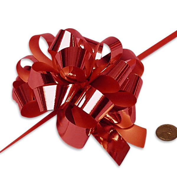 Metallic Red Pull Bows – 3/16" x 4" (50 Pieces per Roll)