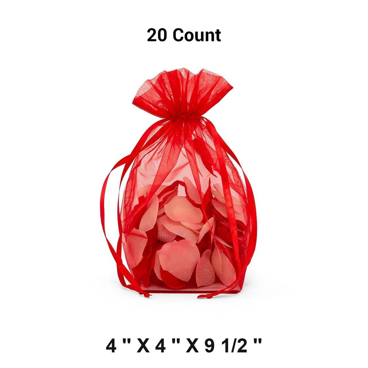 Cardboard Square Bottom Organza Bags 4'' x 4'' x 9 1/2'' for Events