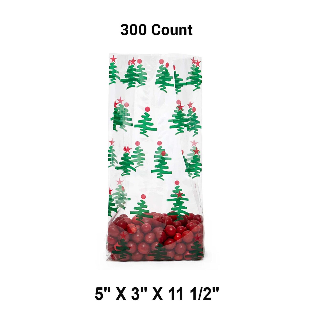 5” x 3” x 11.5” Holiday Cello Bags with Festive Patterns