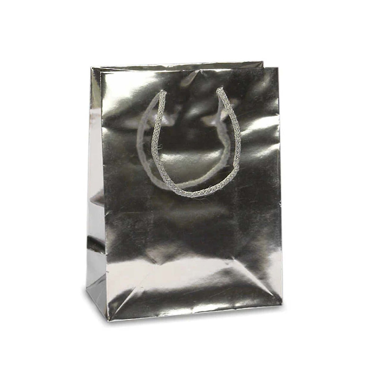 6 1/4'' x 3 1/2'' x 8 1/2'' Metallic Paper Totes for Retail Displays