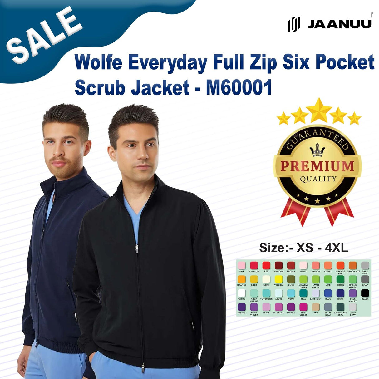 Jaanuu® Wolfe Everyday Full-Zip 6 Pocket Scrub Jacket