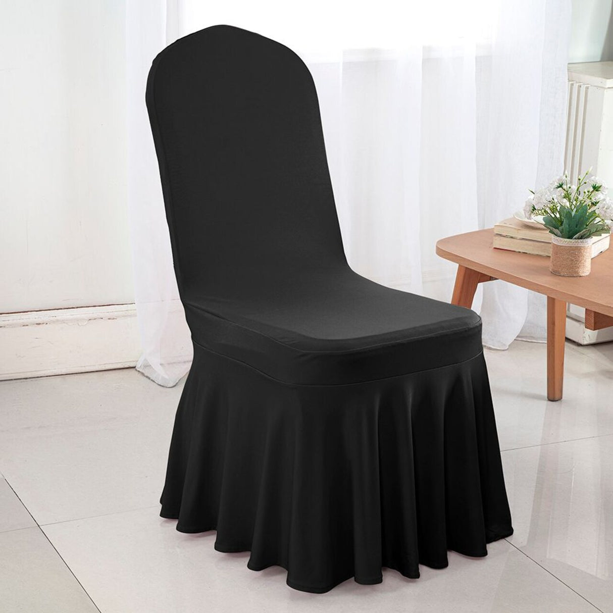 Black Spandex Skirt Banquet Chair Cover for Elegant Weddings and Formal Events