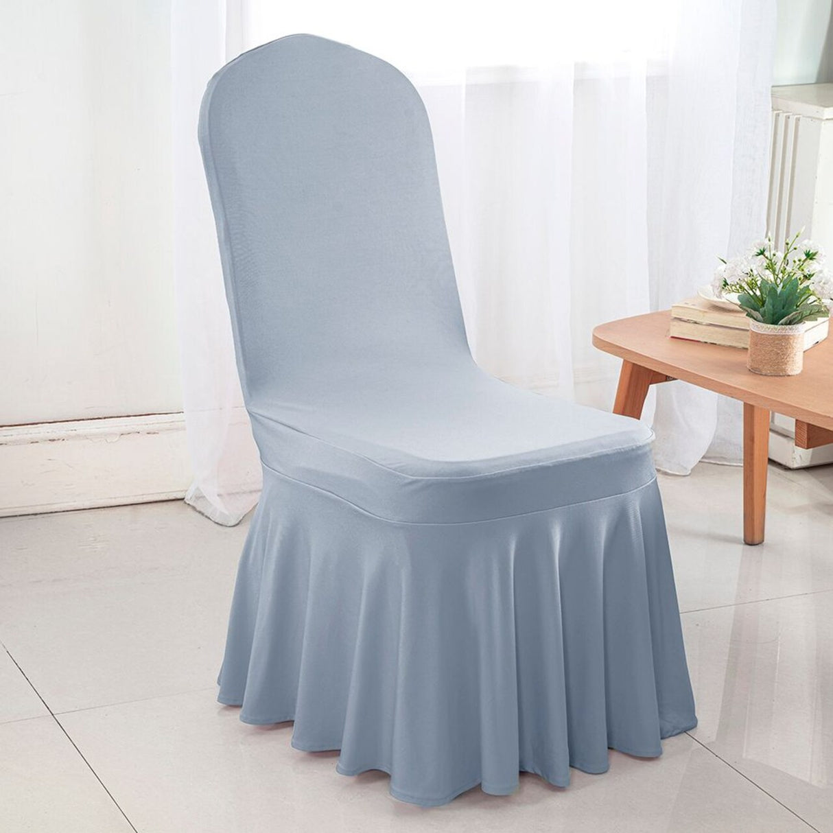 Spandex Banquet Skirt Chair Cover Dusty Blue Stretch Elegant Wedding Decor