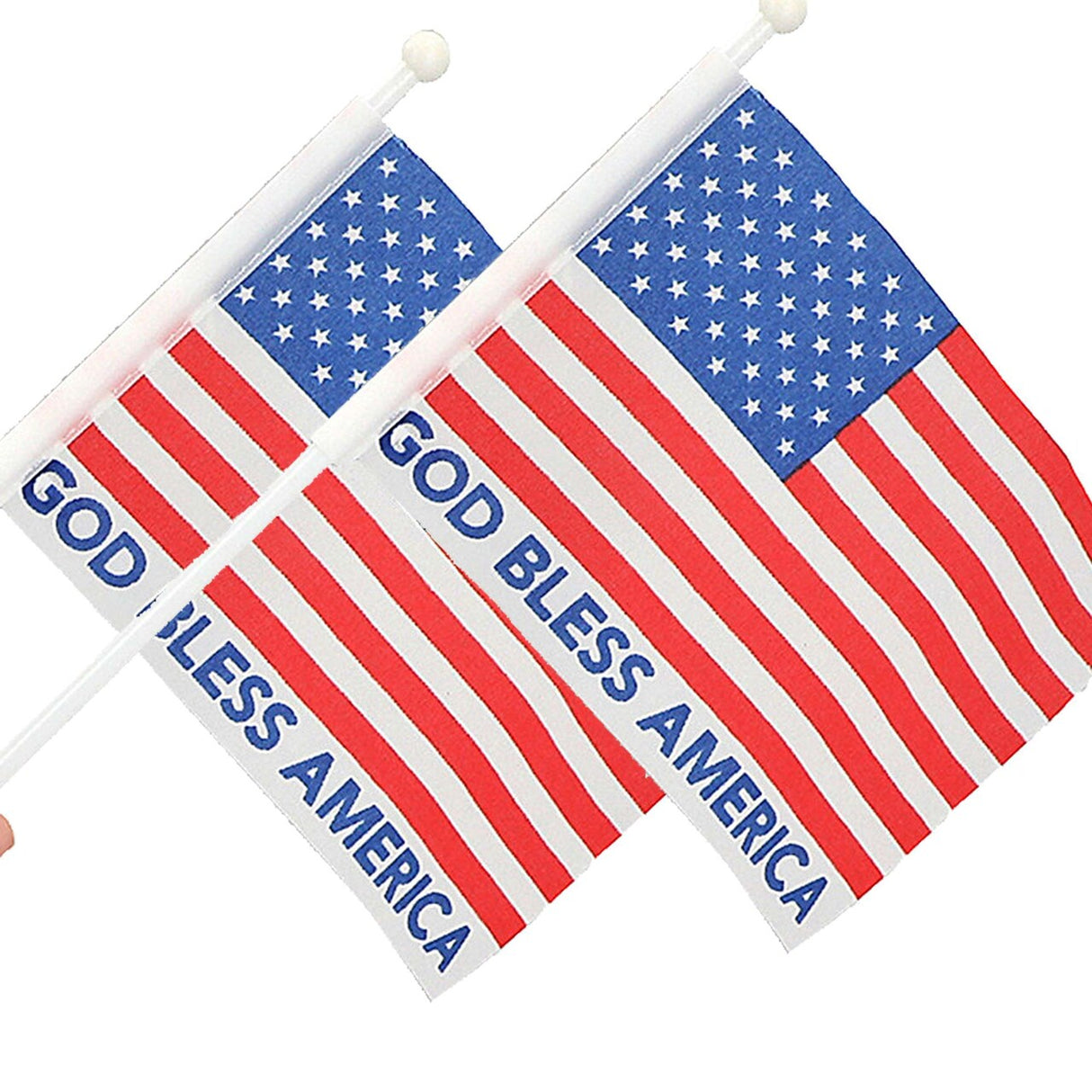 6" x 4" God Bless America USA Flags on Plastic Sticks 12 Pc.
