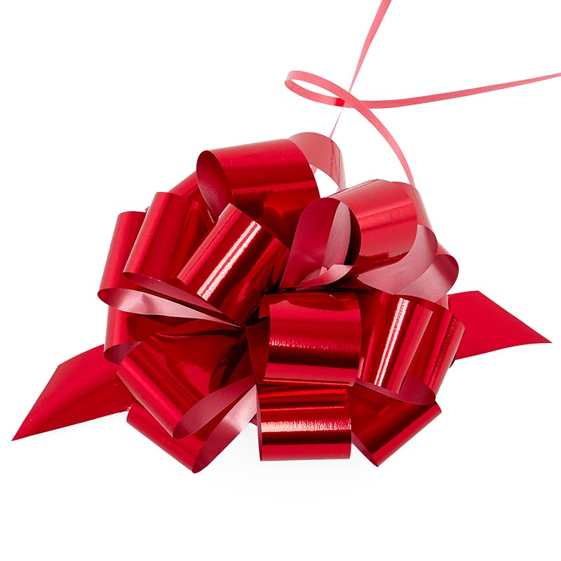 5" Large Poly Pull Bows – Red Metallic, 1 1/4" Width, 5" Diameter (50 Pieces per Roll)