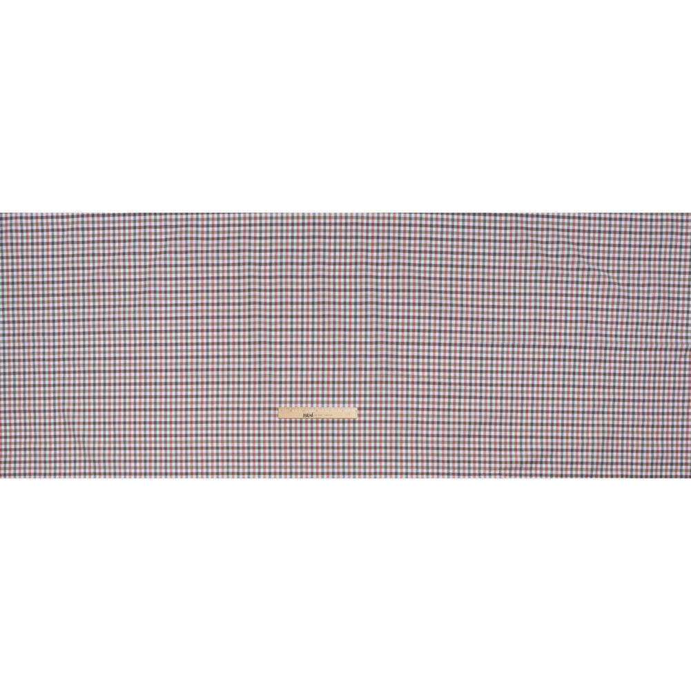 Cotton Oxford Shirting - Charcoal, Warm Gray and Red Checks - Deadstock